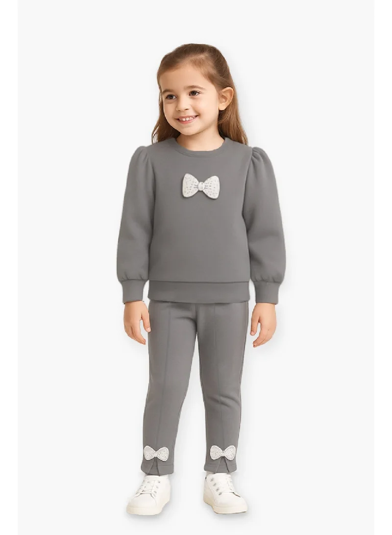 لؤي طقم ملابس شتوية للبنات من لؤي | بلوزة وبنطال من الصوف القطني العضوي | ملابس شتوية ناعمة ومريحة | طقم أنيق (رمادي)